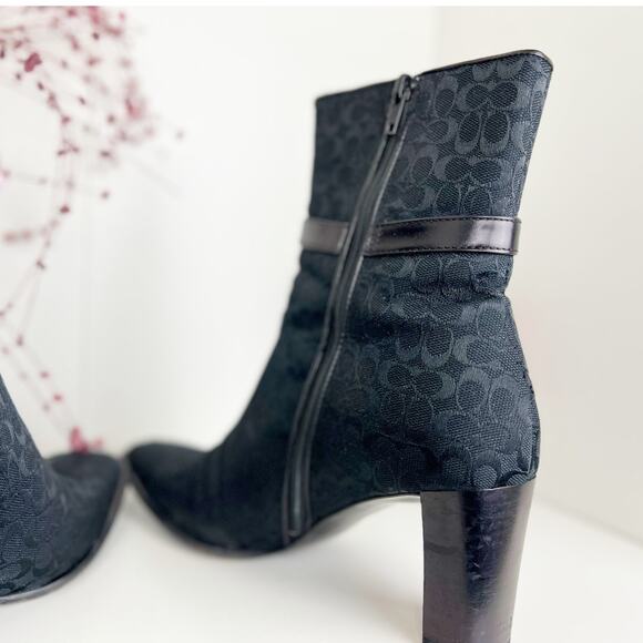Coach Gretal Signature Slim Heeled Square Toe Ankle Bootie Boots Black Size 9 B - Picture 9 of 16